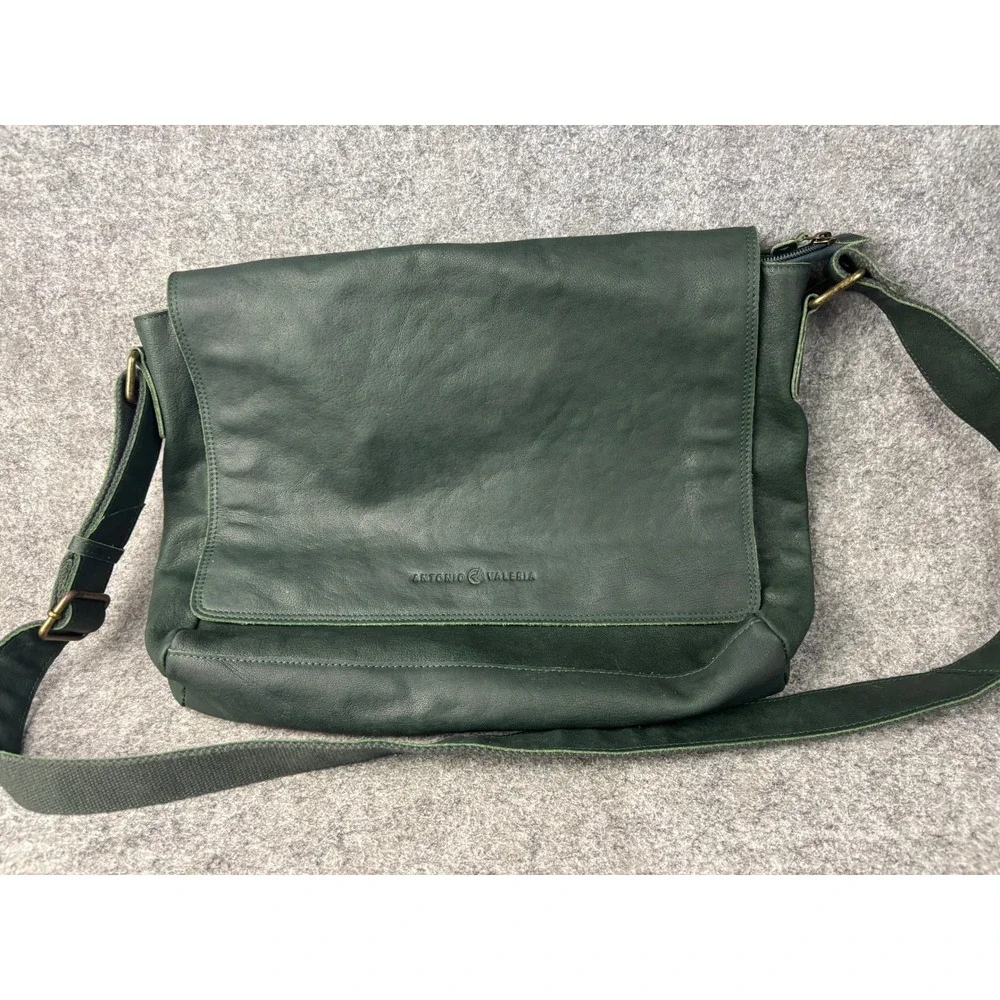Antonio Valeria Messenger Bag Mens Large Green Leather Crossbody Satchel